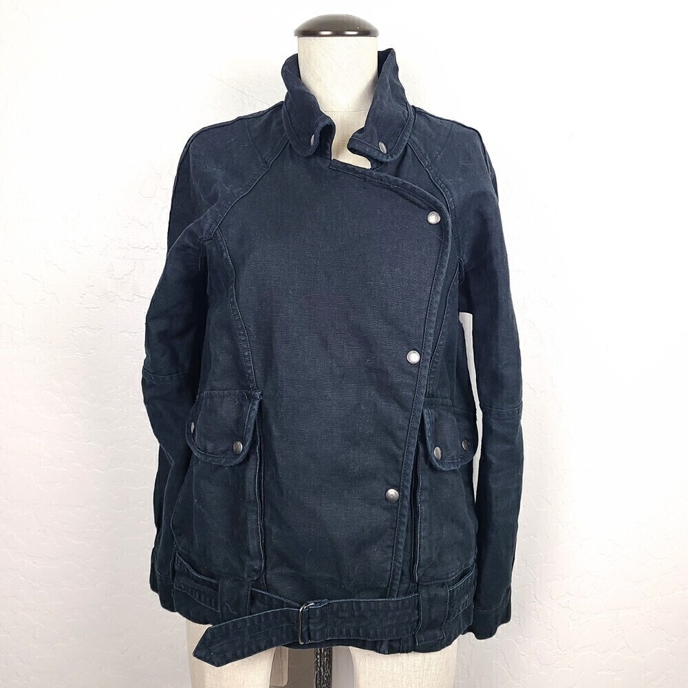 Wilfred Free Moto Jacket XS Black Linen Blend Canvas Snap-Front Utility … - Picture 3 of 9